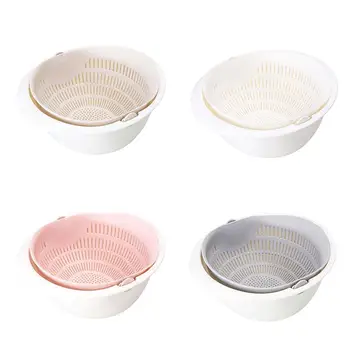 

Kitchen Drain Basket Bowl Double Sink Basket Strainer Basket Washing Double Vegetable Basket Fruit Drain Kitchen Rotating I5H6