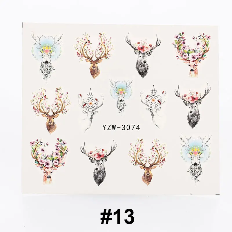 pattern 13 Модные наклейки для ногтей наклейки DIY горный хрусталь украшения водные искусства цветы вечерние рождественские водонепроницаемые наклейки для ногтей - Цвет: pattern 13
