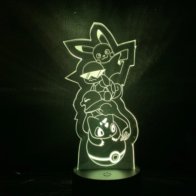 VCity 3D Ночная серия Покемон Пикачу светодиодный светильник домашняя спальня атмосферное освещение Декор акриловая пластина Сенсорное Дистанционное черное основание - Испускаемый цвет: B
