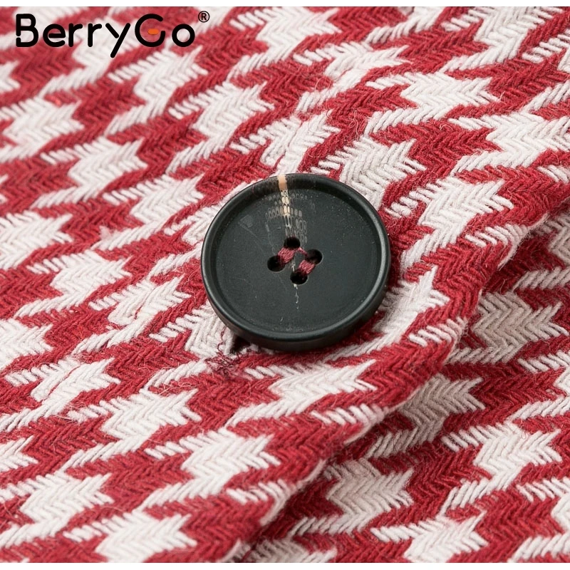 BerryGo элегантный двубортный клетчатый женский костюм наборы Повседневный уличная Двухсекционный женский костюм модный офисный женский Блейзер костюм