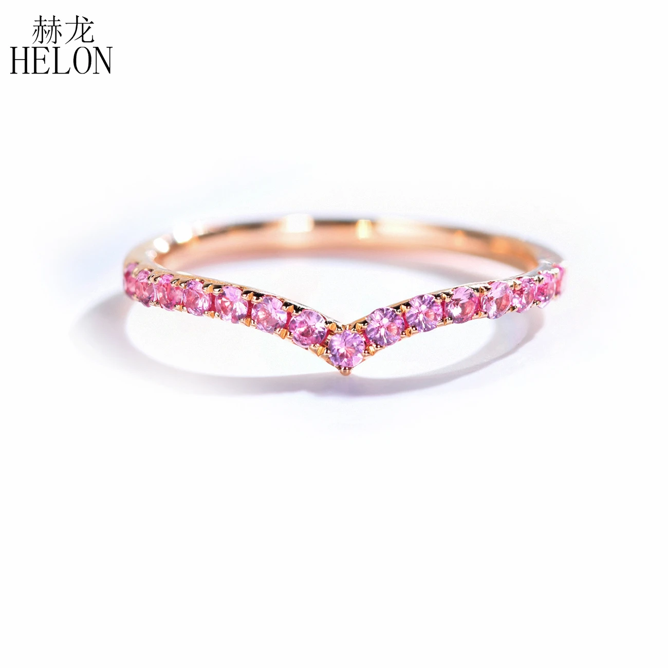 HELON твердые, 14 K, покрыто розовым золотом 0.35ct круглой огранки натуральная Природный розовый сапфир Свадебные Для женщин, хорошее ювелирное изделие, уникальные модные кольцаа