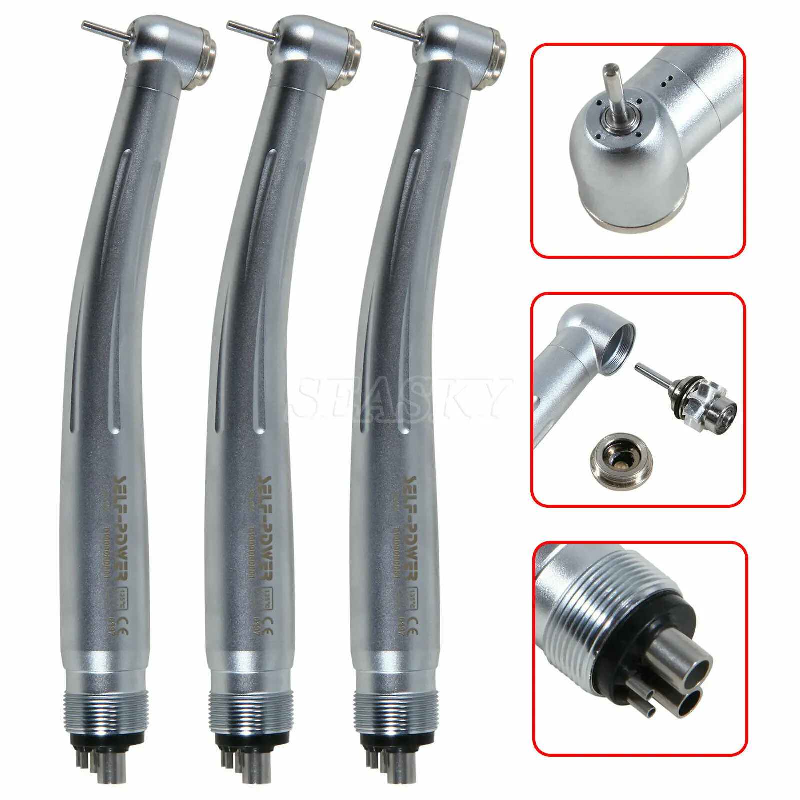 

3PCS Dental High Speed Handpiece Pedo Pediatric Push Button 4Holes Single Water Spray Standard Head Turbine