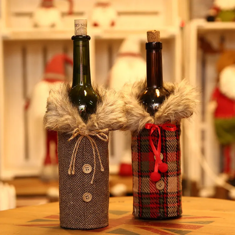 Creative Fur edge Wine Bottle Cover 2020 Merry Christmas wedding Gift