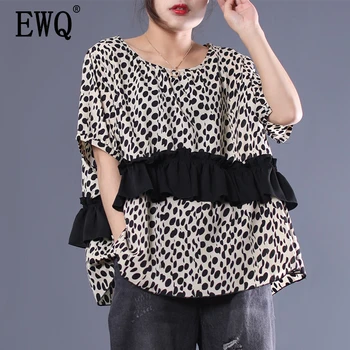 

[EWQ] 2020 Spring Autumn New Fashion Round Collar Short Sleeve Dot Print Pullovers Vintage Loose T-shirt Women AE26100L
