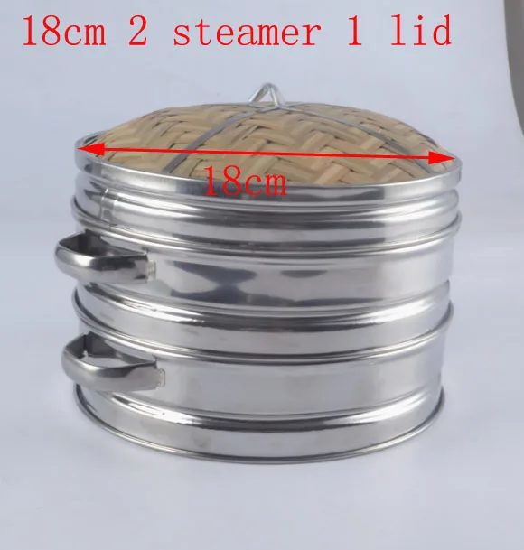 18cm 2 steamer 1 li От 14 до 30 см кухонная посуда из нержавеющей стали, Бамбуковая Пароварка с крышкой, китайская кухонная посуда для приготовления рыбы, паста, овощи Dim - Цвет: 18cm 2 steamer 1 li