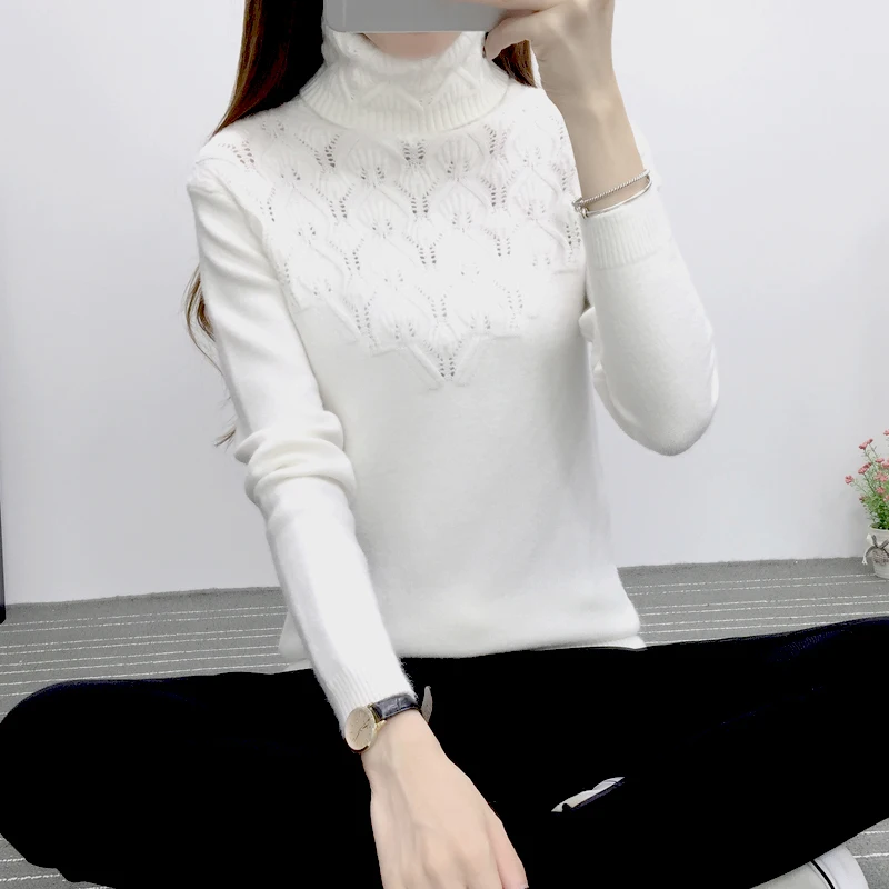 OHCLOTHING свитера и пуловеры для женщин осень зима однотонная трикотажная водолазка женская Повседневная Эластичная Свободная куртка Femme - Цвет: W
