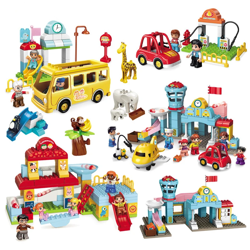 

Large Size Marble Race Run Building Blocks Figure Animal Zoo House Bus Compatible with Duploed Bricks Friends Set Toys for Kids