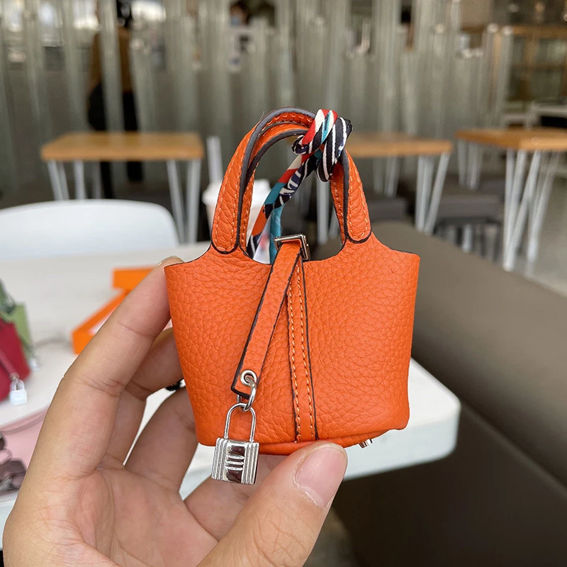 New Handmade Mini Tiny Cow Leather Handbag Decoration Pendant Bag Airpod Earphone Case Trendy Key Charm Miniature Purse keychain | Украшения
