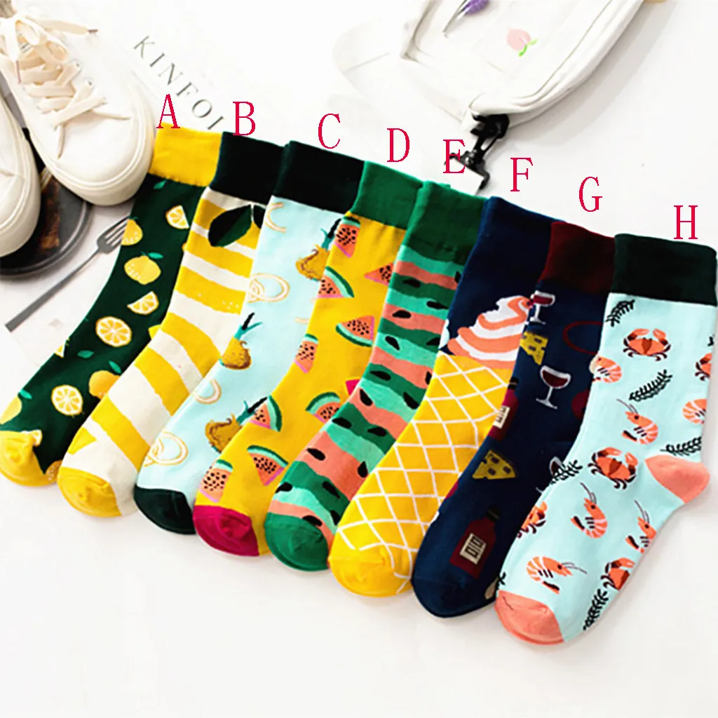 Print Casual Cotton Socks Women's Creative Bright Color Unisex In The Tube Socks Cheap Stuff Women Fruit Socks Носки Детские