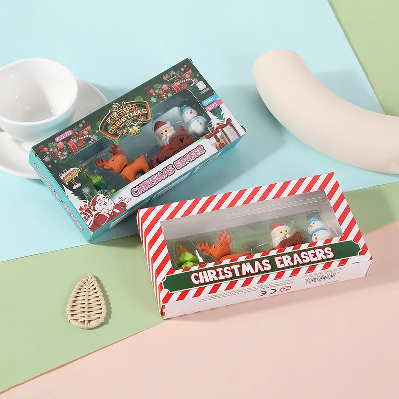 Creative Rubber Boxed Xmas Stationery Set Cartoon Santa Claus Elk Snowman Christmas Tree Navidad Erasers Kids Gifts Baby Shower |
