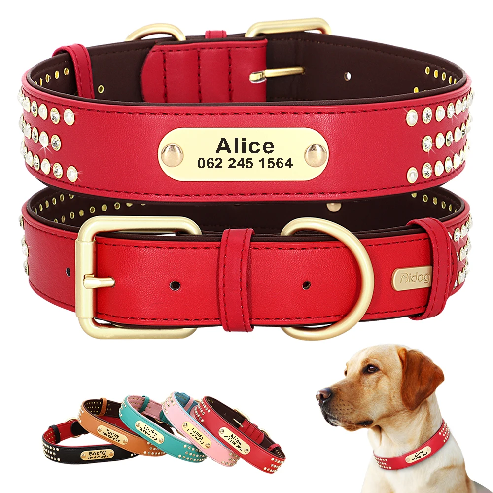 Personalized Dog Collar Bling Rhinestone Custom Leather Dog Necklace