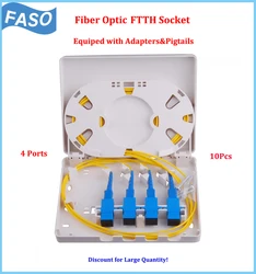 Boîte de jonction à Fiber optique FTTH, 4 ports, équipée d'adaptateurs et d'une boîte de Distribution de Pigtails, 10 pièces 