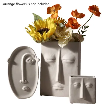 

1Pc Ceramic Flower Vase Plants Bonsai Pots Plants Fake Flower Pot Ornaments for Home Decoration Art Human Face Design Vases