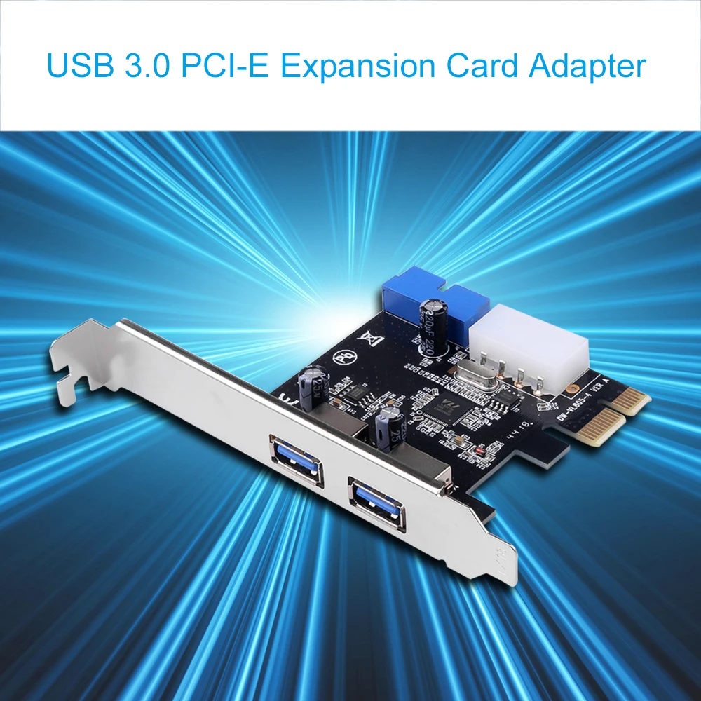 

USB 3.0 PCI-E Expansion Card Adapter External 2 Port USB3.0 Hub Internal 19pin Header PCI-E Card 4pin IDE Power Connector