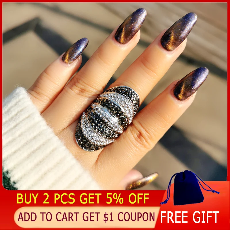 SINLEERY Retro Black White Cubic Zirconia Big Wide Rings for Women Party Jewelry Bague Femme Size 6 7 8 9 10 JZ180 SSB