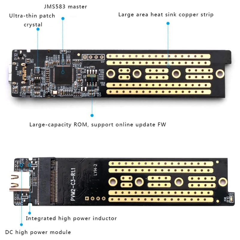 M.2 корпус SSD NVME Тип C USB 3,1 Gen2 10 Гбит/с UASP прозрачный корпус для 2230 2242 2260 2280