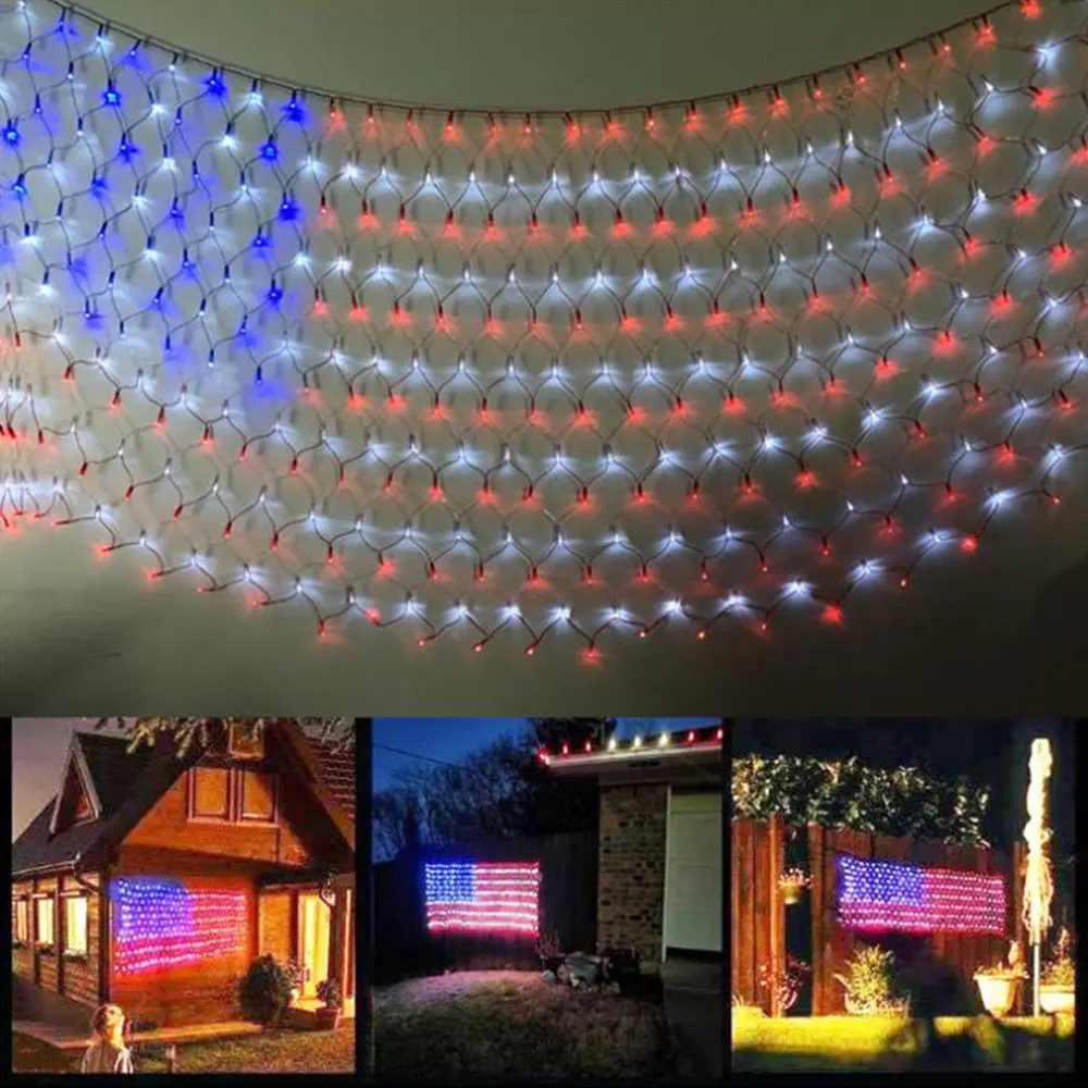 

American Flag LED String Light 8 mode Timer Function Large USA Flag Net Light