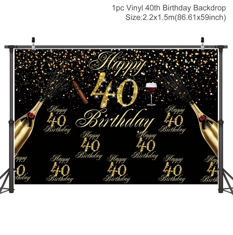 Backdrop 02 FENGRISE черный золотой фон ткань 40 50 30 день рождения украшения для взрослых с днем рождения 30th 40th 50th юбилей Декор - Цвет: Backdrop 02