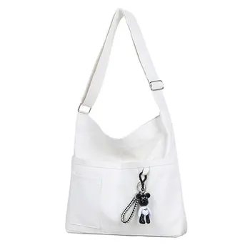 

With Puppy Pendant Shoulder Bag Solid Color Women Messenger Bag Artistic Canvas Bag Casual Single Shoulder Bag