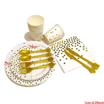 

70 pcs Hot stamping Gold Dot style Disposable Dinnerware Set Service for 10 Guest Holiday Christmas party H4GD