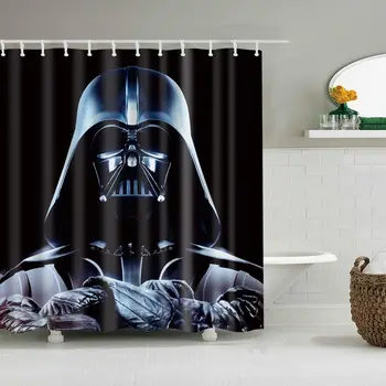

Star Wars Charaktere auf schwarzem Hintergrund Badezimmer Duschvorhang langlebigen Stoff Mehltau Badzubehör kreativ mit 12 Haken