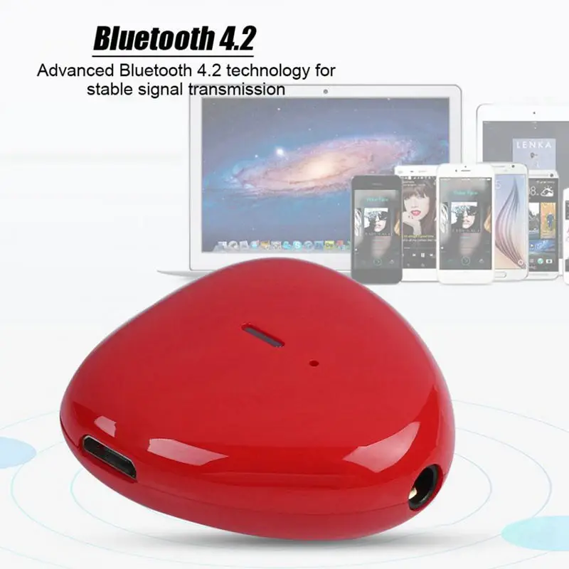 Полный-мини беспроводной в форме сердца Bluetooth аудио приемник проводные наушники аудио адаптер беспроводной селфи воспроизведения музыки приемник
