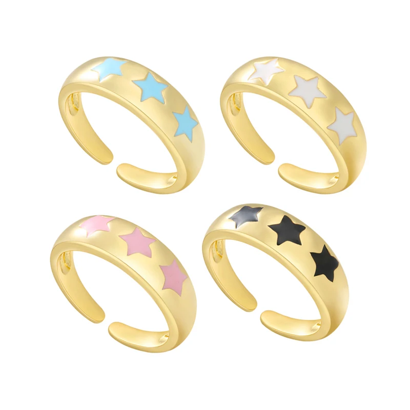 Open Adjustable Star Shaped Rings for Woman Hypoallergenic Pentagram Jewelry Luxury Gold Filled Enamel Round Finger | Украшения и