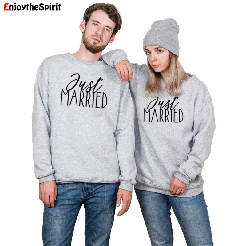 

Just Married Letter Printed Couple Sweatshirt Long Sleeve Autumn and Winter Hoodies Honeymoon Trip Clothes for Lovers Hipster