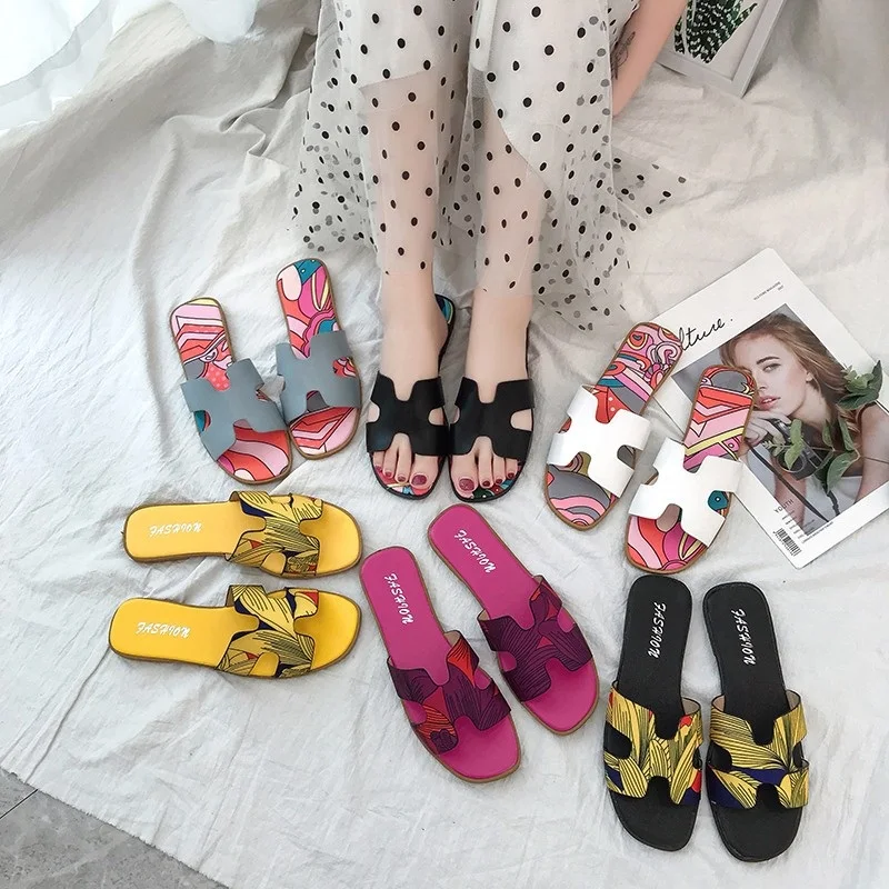 My-Love Women Cartoon slippers Butterfly-knot Open Toed Flat Slides Soft bottom Shoes bright diamond Korean fashion Lady slipper