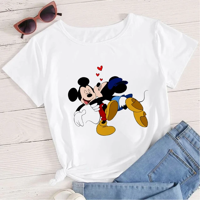 Women's Clothing Summer 2022 Mickey Minnie Mouse Disney Short Sleeve T-shirts for Girls Funny Fashion Streetwear Woman Shirt 12-20AC3012-T-White