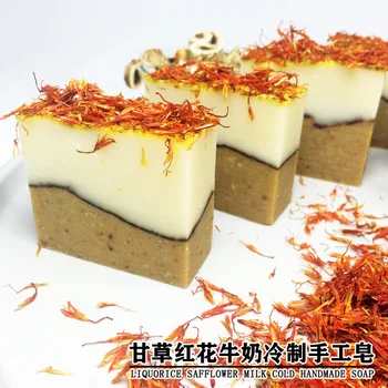 

Cold Handmade Soap Cortex Mori Creamy Plant Dried Flower Soap Cleansing Handmade Soap Licorice Safflower Milk Medicated Soap