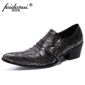 

Luxury Pointed Toe Man High Heels Shoes Genuine Leather Monk Strap Loafers Python-patterned Wedding Party Men's Flats SL886