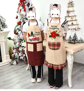 

Merry Christmas Apron Vintage Cute Truck Flower Print Adjustable Unisex Cooking Aprons Housework Cleaning Apron for Men Women