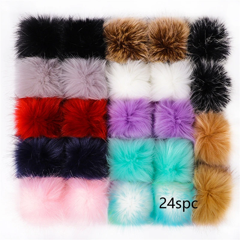 Sewing Threads 24pcs 8/10cm Coloful False Hairball Hat Ball Fur Pompom Fake Fox Fur Shoes Ball Pom Pom DIY Handmade Hat Clothing Accessories Adhesive Fastener Tape