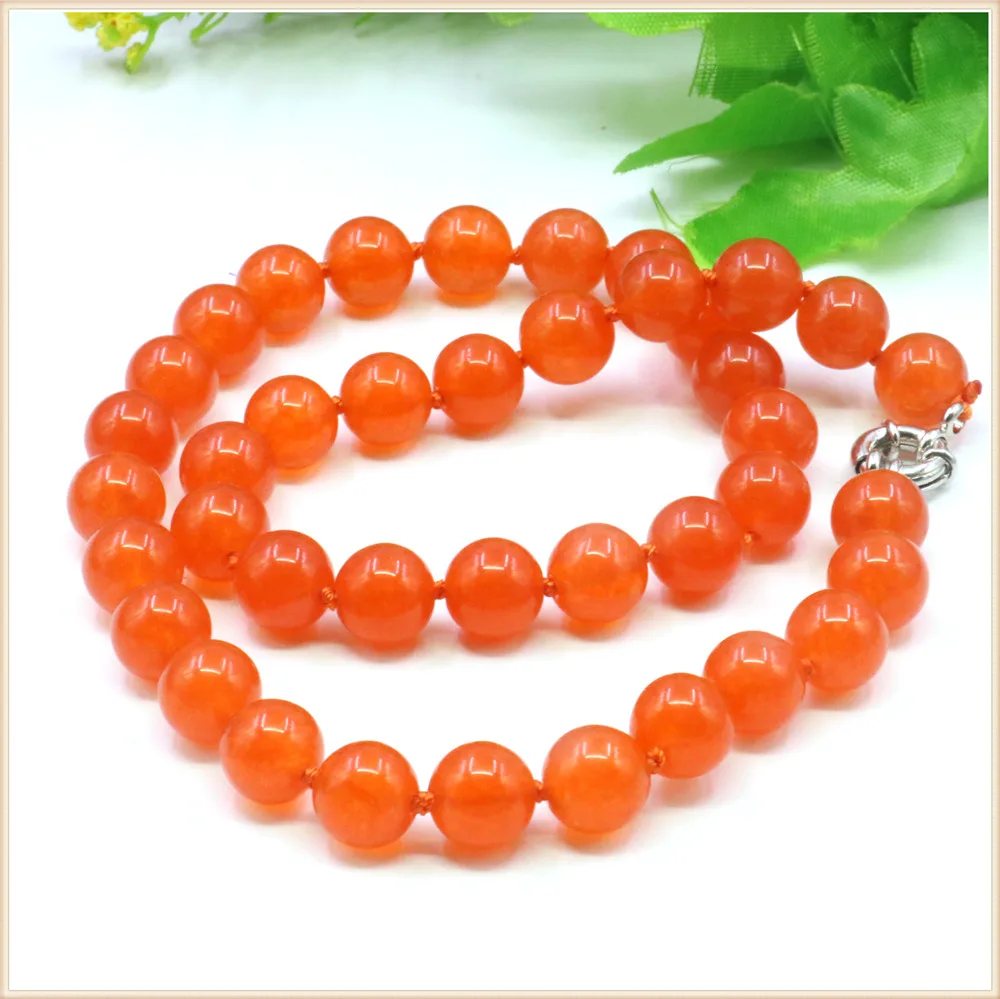 

8 10mm Round Orange Jades Chalcedony Necklace Natural Stone Steering Wheel Clasp Accessory Neckwear Women Jewelry Making Design