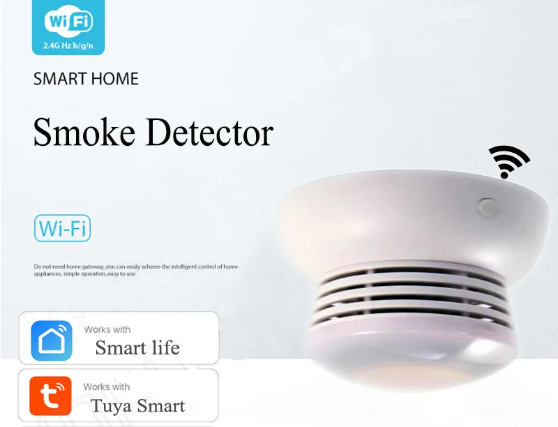 Tuya wifi детектор дыма датчик пожарная охранная сигнализация датчик с батареей беспроводной работающий умный дом безопасности