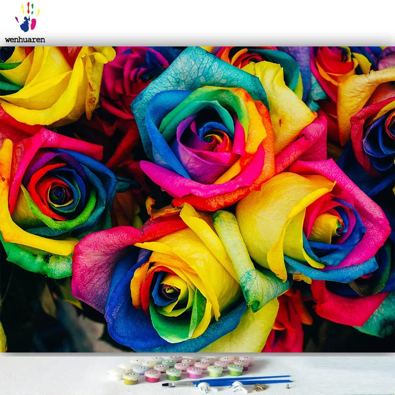 DIY цветные картинки по номерам с цветами розы в цвете и розовый Рисунок Живопись по номерам Обрамленный дом - Цвет: 21396