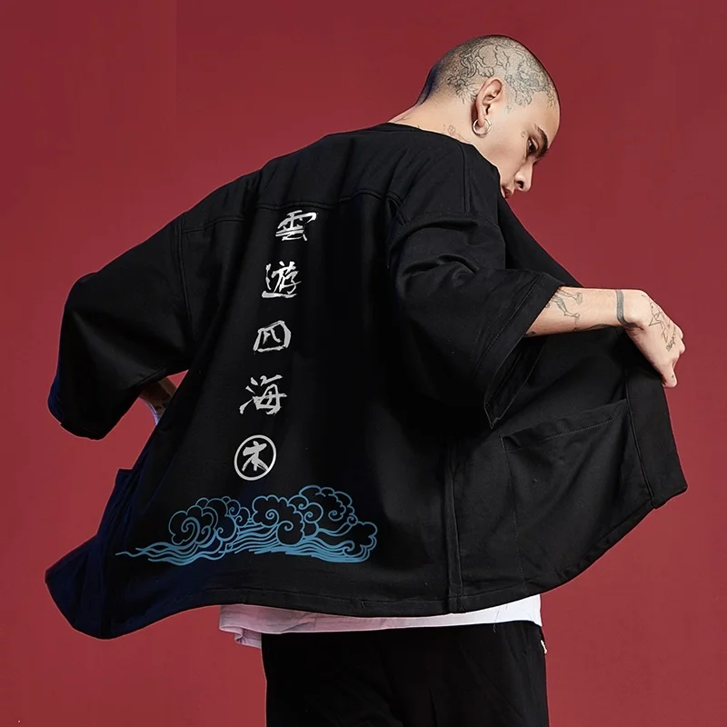 Японские кимоно мужская рубашка блузка Yukata Haori Obi одежда самураев мужское
