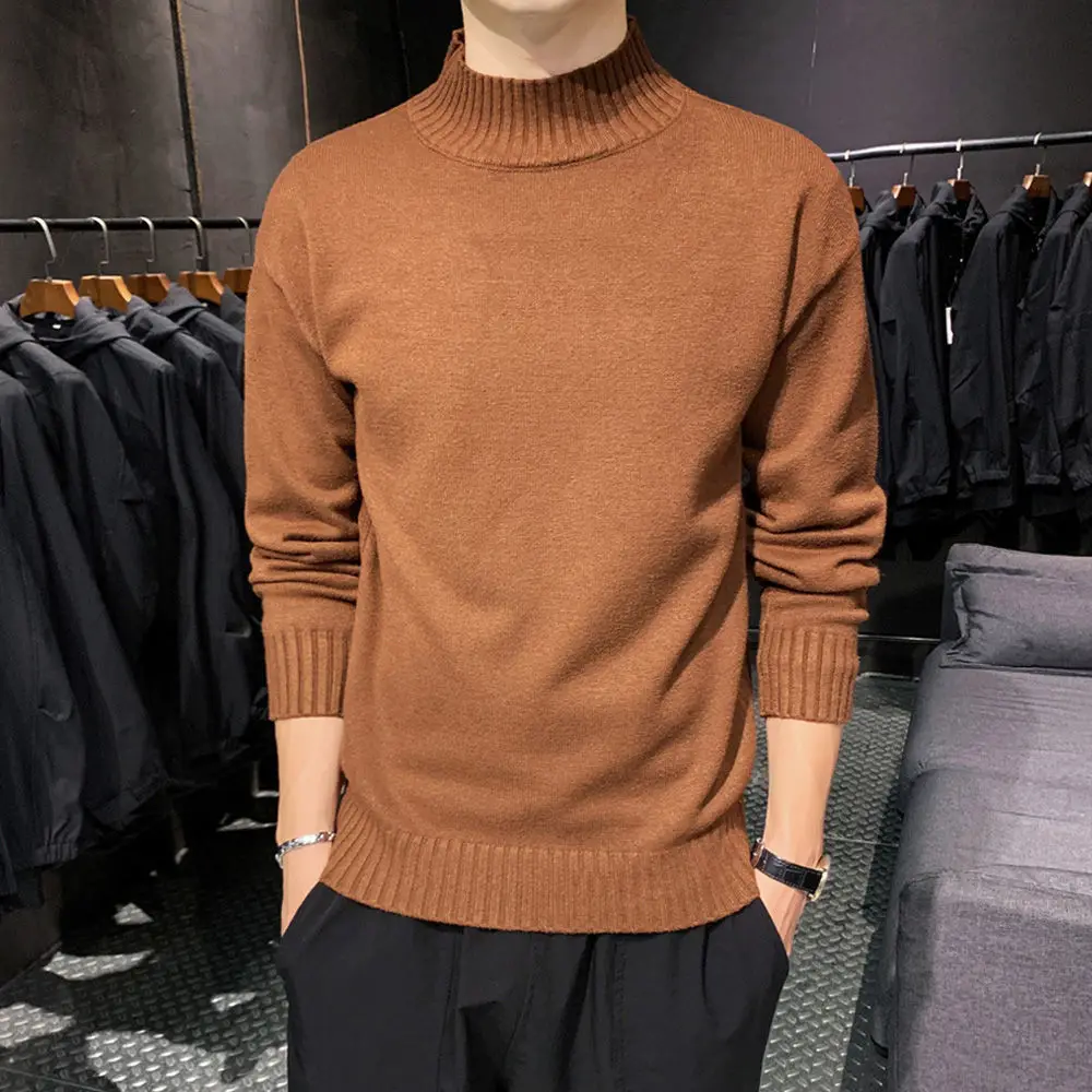 

Men's Sweaters Winter Autumn Turtleneck Long Sleeve Plain Stretch Kintted Pullovers Tops Slim Fit Fashion Mens Sweater