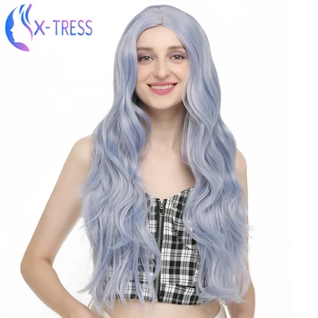 

Blue Colored Synthetic Wigs For Women Long Loose Wave X-TRESS Wig High Temperature Fiber Daily Party Cosplay Colorful Wig