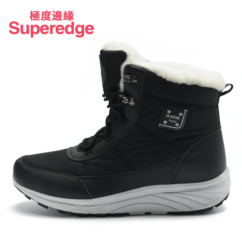 Superedge/зимние высокие утепленные шерстяные теплые кашемировые туфли; хлопковые сапоги для женщин и мужчин; водонепроницаемые зимние сапоги - Цвет: Jazz black