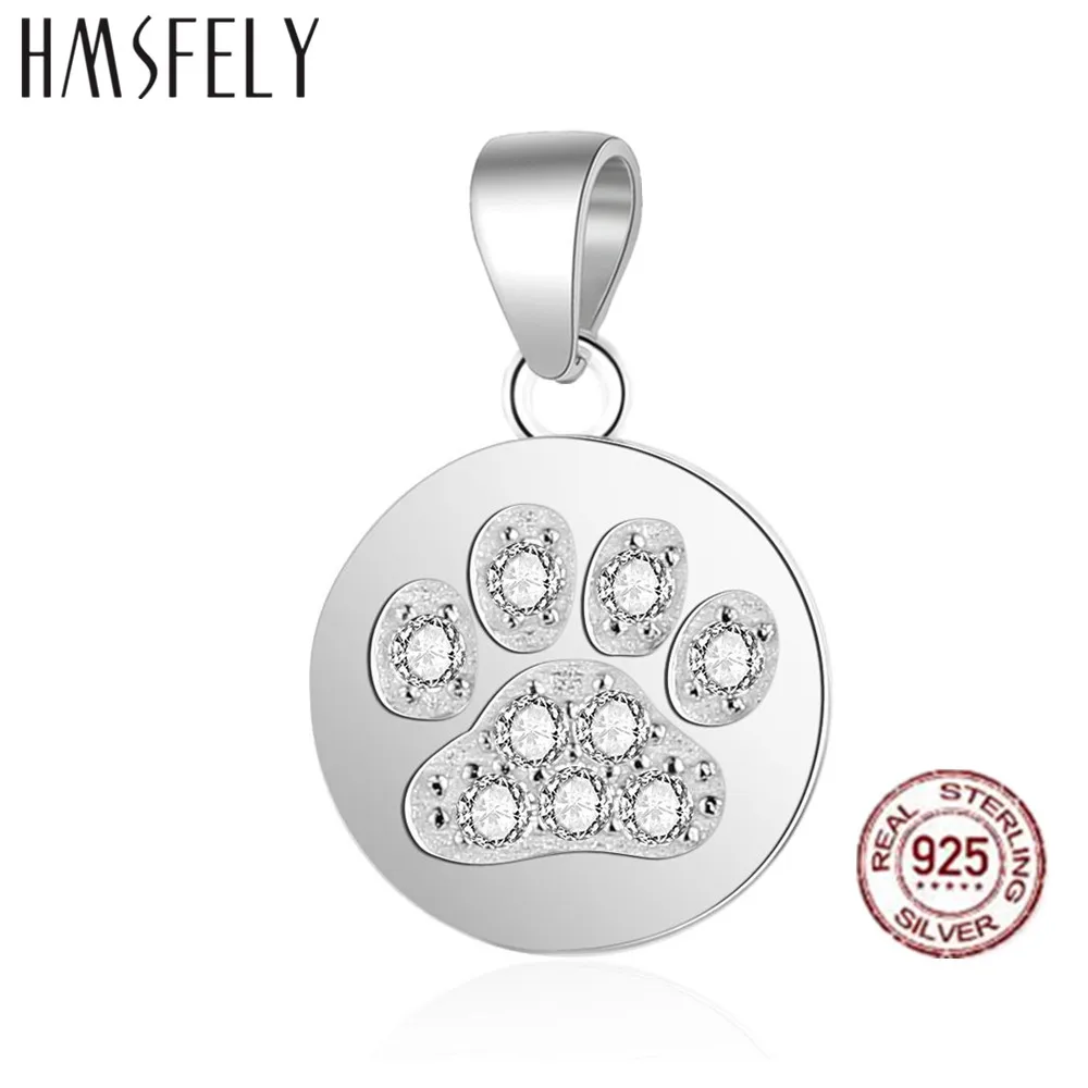

HMSFELY Real 925 Sterling Silver Dog Footprint Pattern Pendant DIY Charm Bracelet Dangles Findings For Women Necklace Jewelry Making Charms Round Shape Tags Accessories