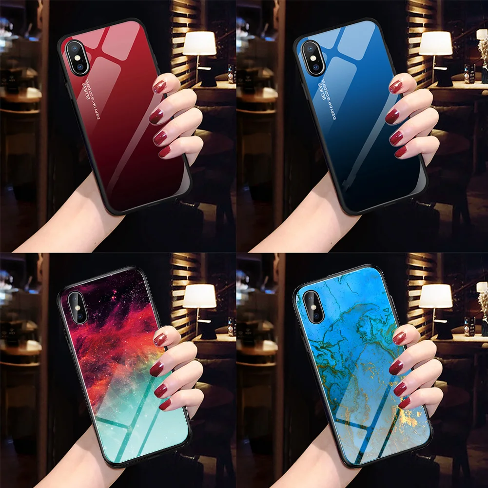 Закаленное Стекло чехол для XS Max XR X 7 8 6S плюс Цветной градиент задняя в виде