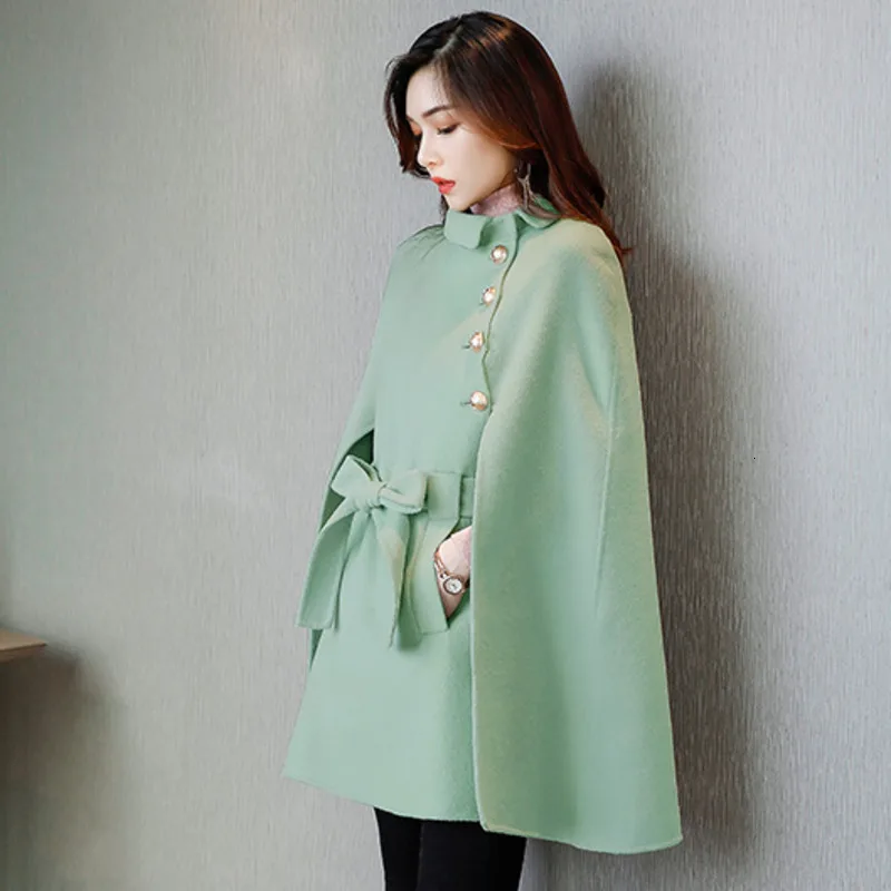 

LANMREM Woolen Coat Female Mid-length Solid Color Korean Version 2020 Spring New Doll Collar Shawl Cape Woolen Coat PC407