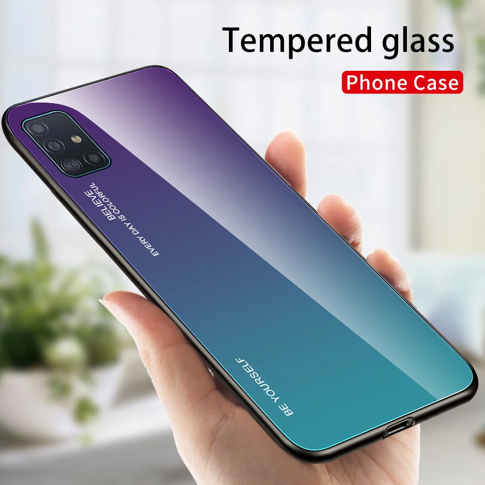 kawaii phone case samsung Gradient Tempered Glass Case For Samsung Galaxy A51 A71 Case On S21 S22 Ultra Plus S20FE A52 A72 A32 A53 A73 A52S 5G Phone Cover samsung flip phone cute Cases For Samsung