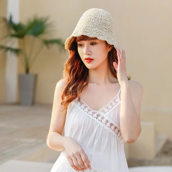 

summer straw hat women big wide brim beach hat sun hat foldable sun block UV protection panama hat