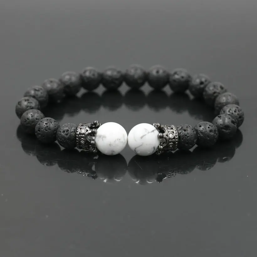 Fashion Men Bracelet Natural Lava Stone Tiger Eye stone Bracelet Charm Copper Luxury Crown Bracelet Men Beads Jewelry Pulseira - Image 2