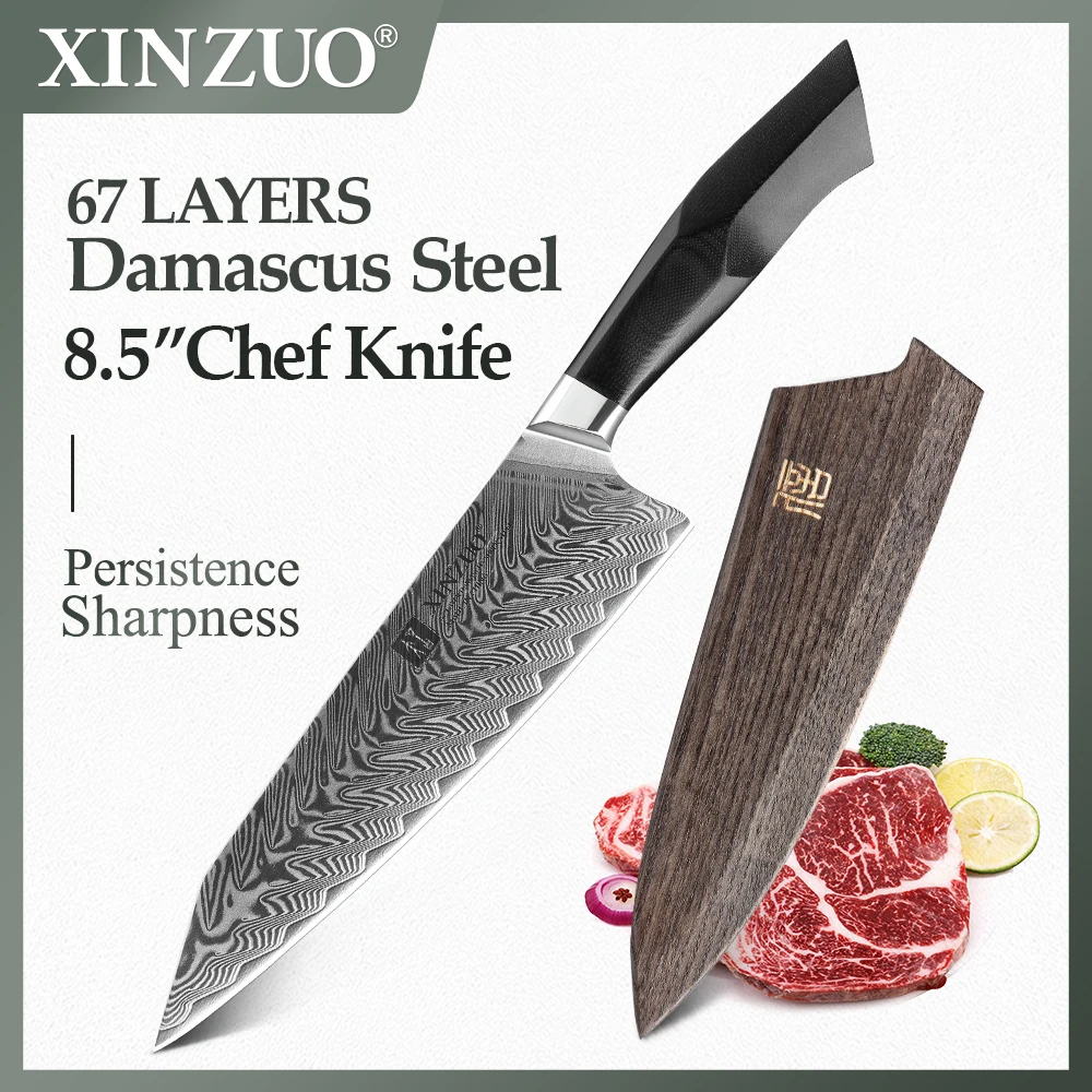 XINZUO 8.5'' in Chef Knife VG10 Damascus Steel Super Core Kitchen Strong Hardness Slicing Beef Meat Veg Cooking Tool | Дом и сад