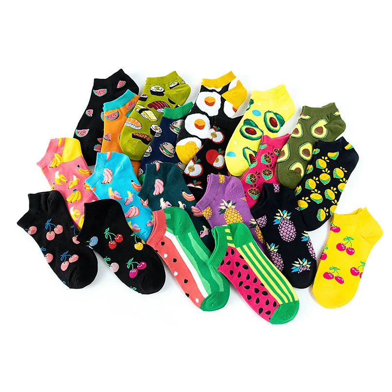 20 Colors New Fruit Short Socks Men and Women Spring and Summer Thin Boat Socks Trend Pineapple Apple Sushi Avocado Watermelon