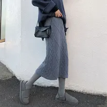 Осенняя Длинная вязаная юбка Женская эластичная высокая талия прямые юбки женские юбки Saia теплые Облегающие юбки Jupe Femme